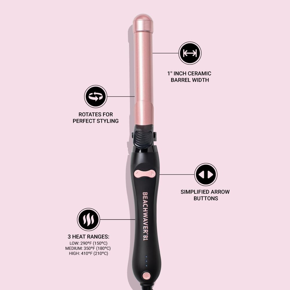 Automatic 1-Inch Ceramic Curling Iron - Beachy Waves Made Easy in Midnight Rose