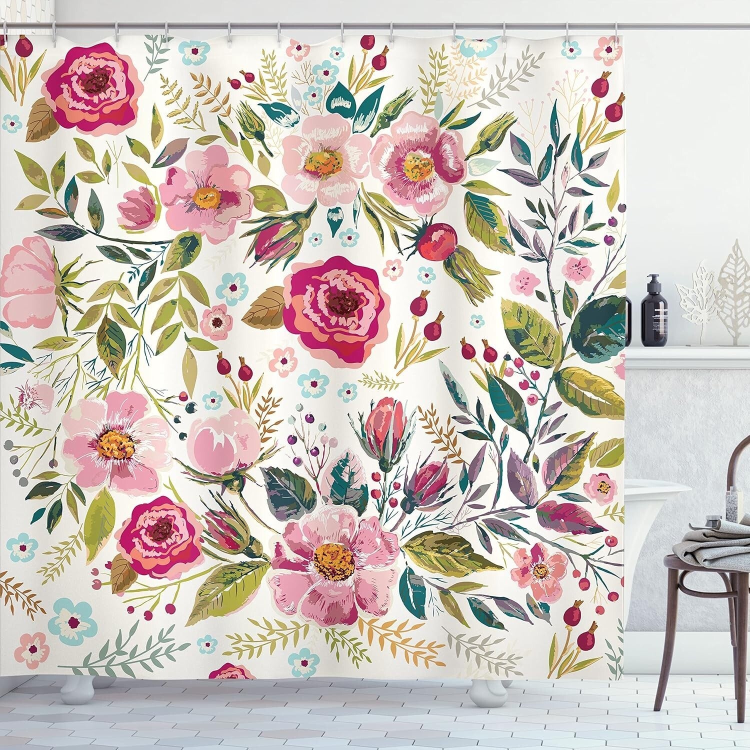 Water-Resistant Spring Floral Shower Curtain - 69"W x 84"L with Bold Graphics