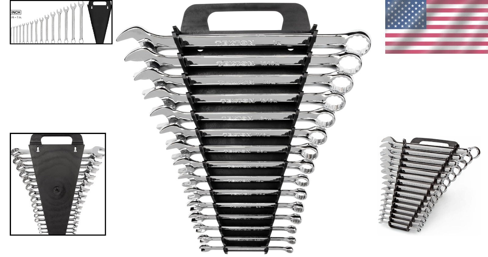 15-Piece Chrome Finish Combination Wrench Set with Holder - Tight Space Access