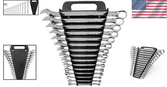15-Piece Chrome Finish Combination Wrench Set with Holder - Tight Space Access