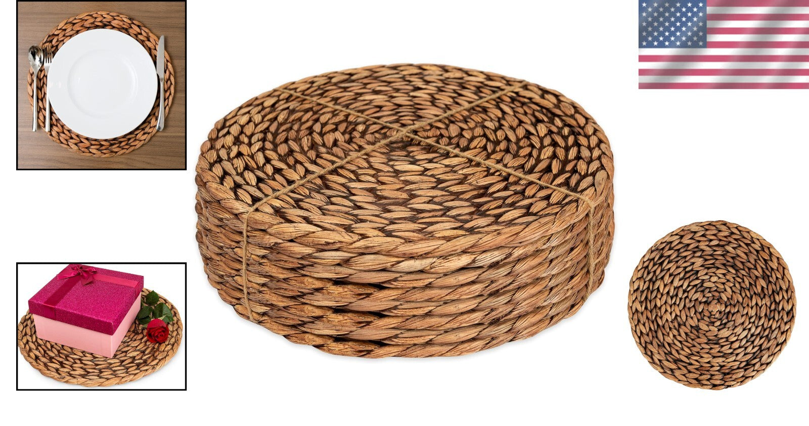 Heat-Resistant Handwoven Water Hyacinth Placemats - Stylish Round Set of 8