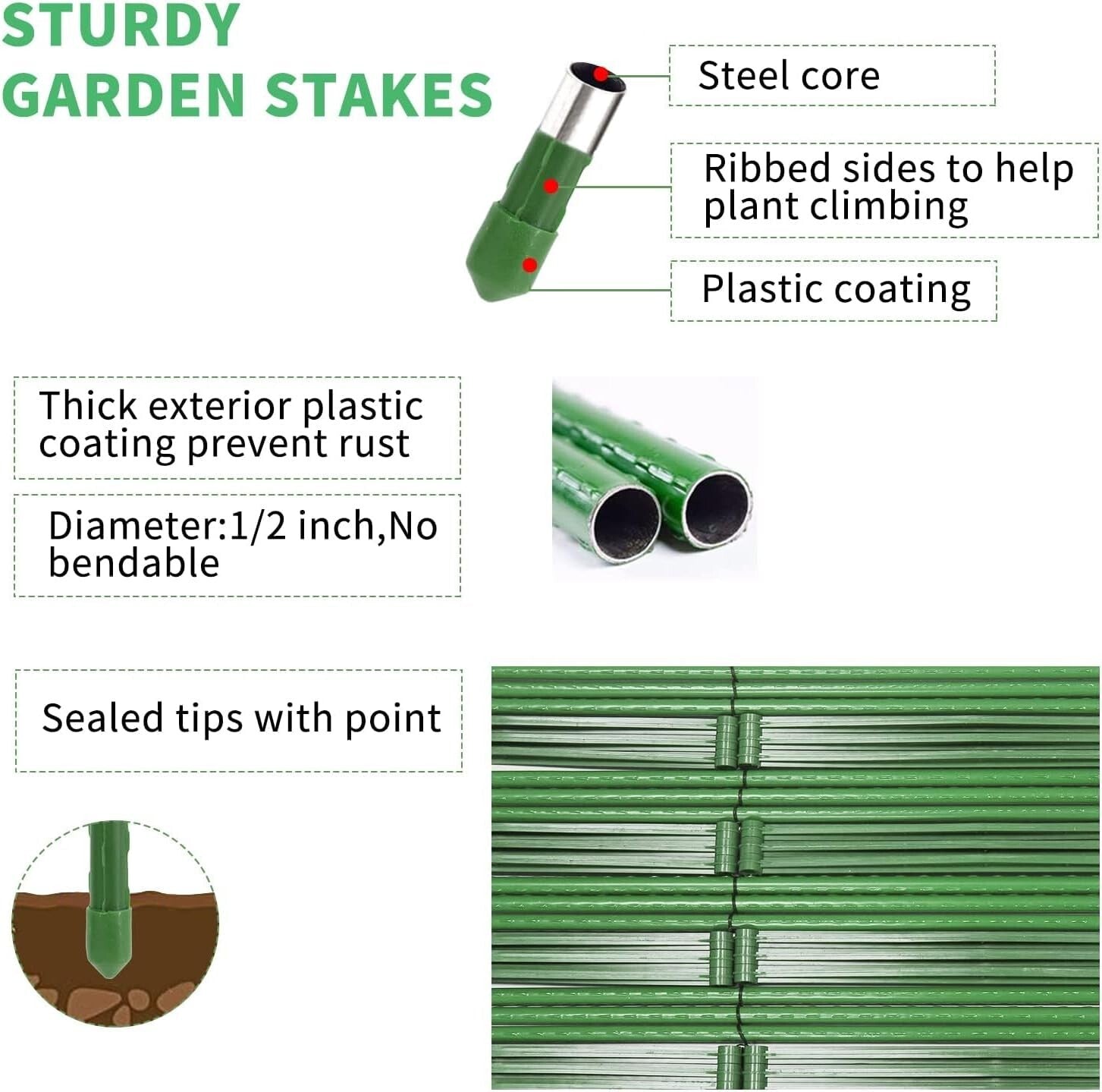 6-Pack 6ft Green Tomato Cages - Durable Support for Climbing Plants & Vegetables