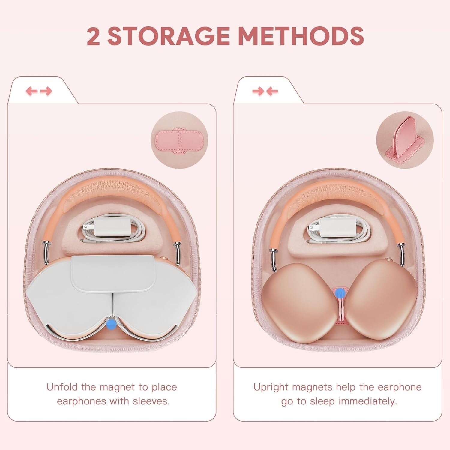 Elegant Coral Red AirPods Max Protection Case with Velvety Lining and Handle