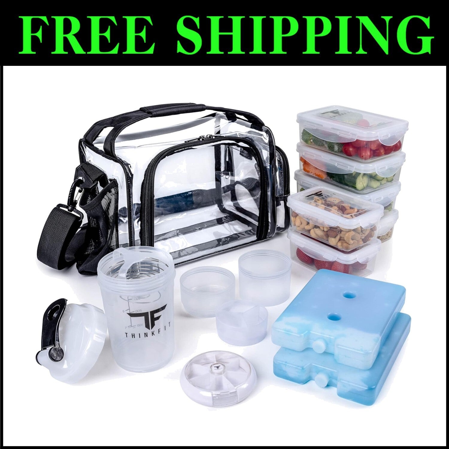 Clear Lunch Bag with 6 BPA-Free Meal Prep Containers - Microwave & Freezer Safe
