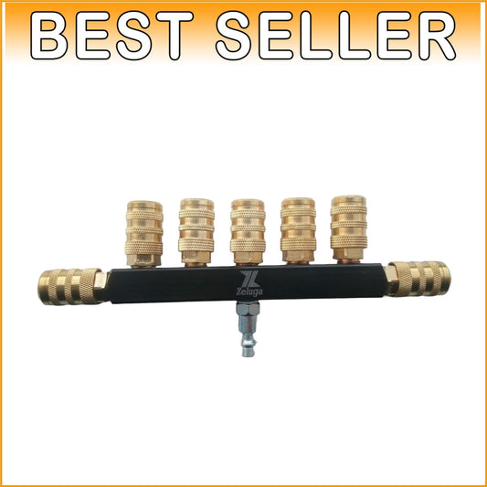 Brass 7-Way Air Manifold with Compatible Couplers - Efficient Airline Splitter