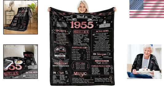 Back in 1955 Throw Blanket - Elegant 70th Birthday Gift for Women, 60x50 Size