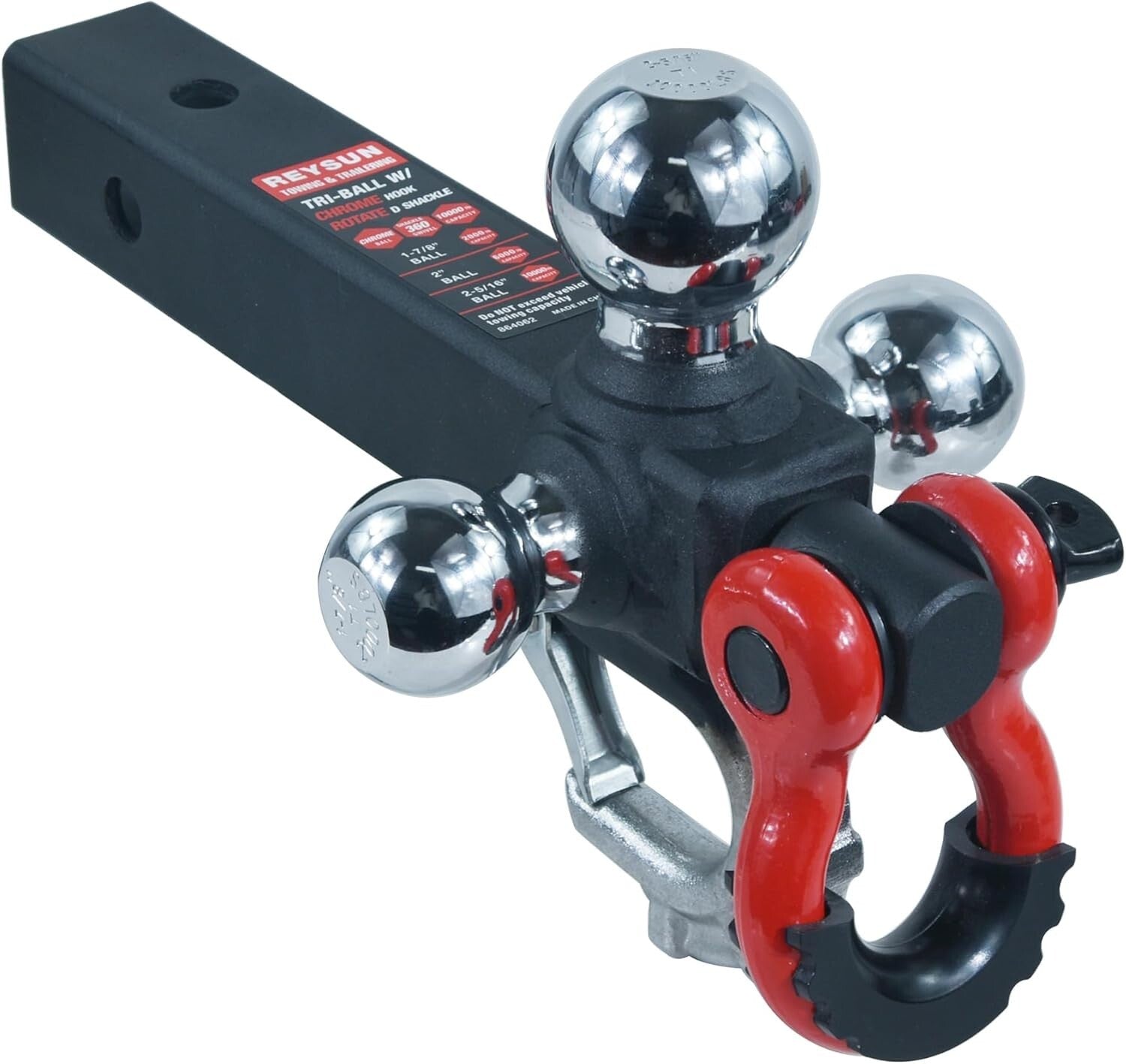 Rotatable Tow Shackle Tri-Ball Hitch - Heavy-Duty with 2" Receiver Compatibility