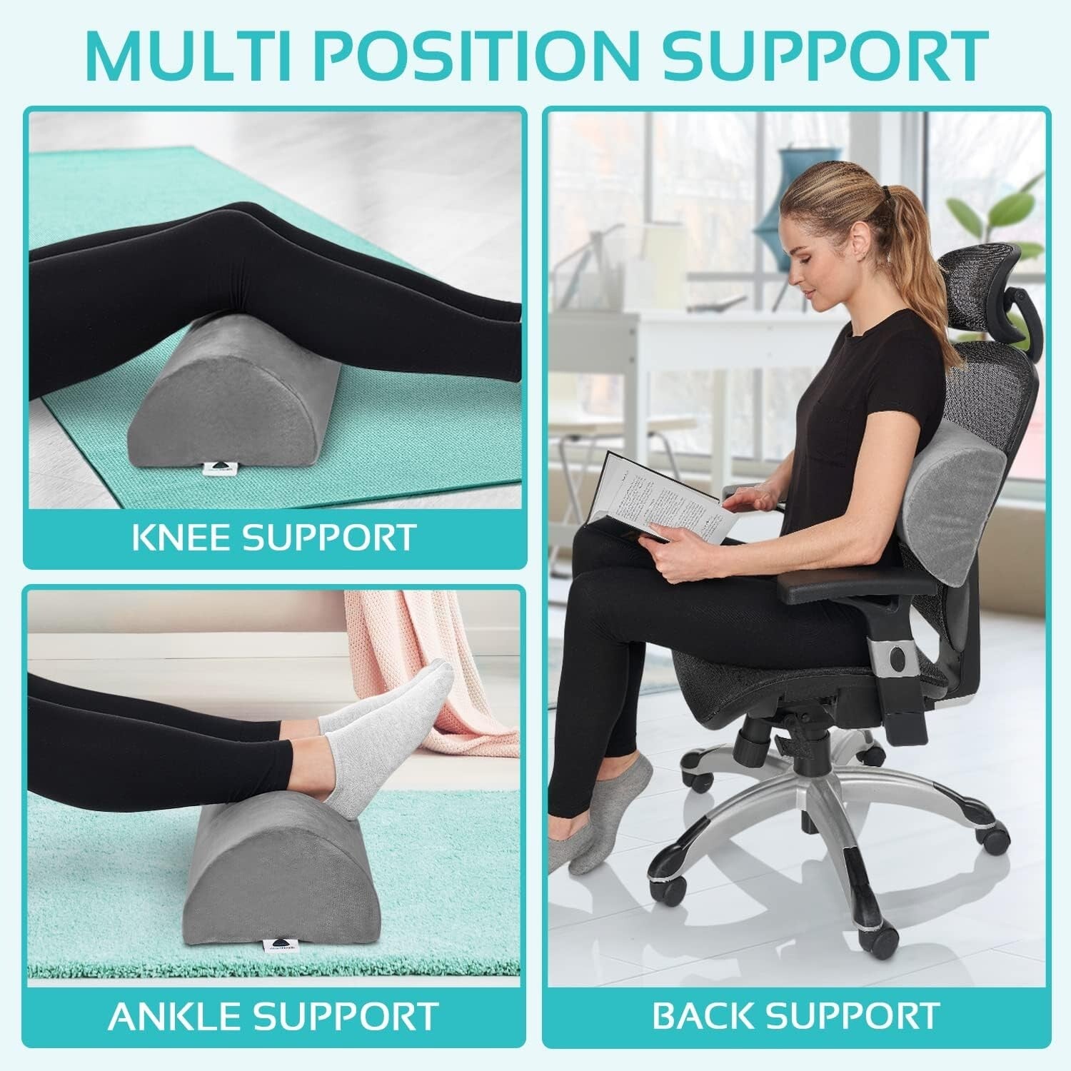 Multi-Position Lumbar Support Bolster Pillows for Legs & Head - Machine Washable