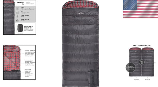 TETON Camping Sleeping Bag (-25F) with Self-Repairing Zipper & Draft Tubes