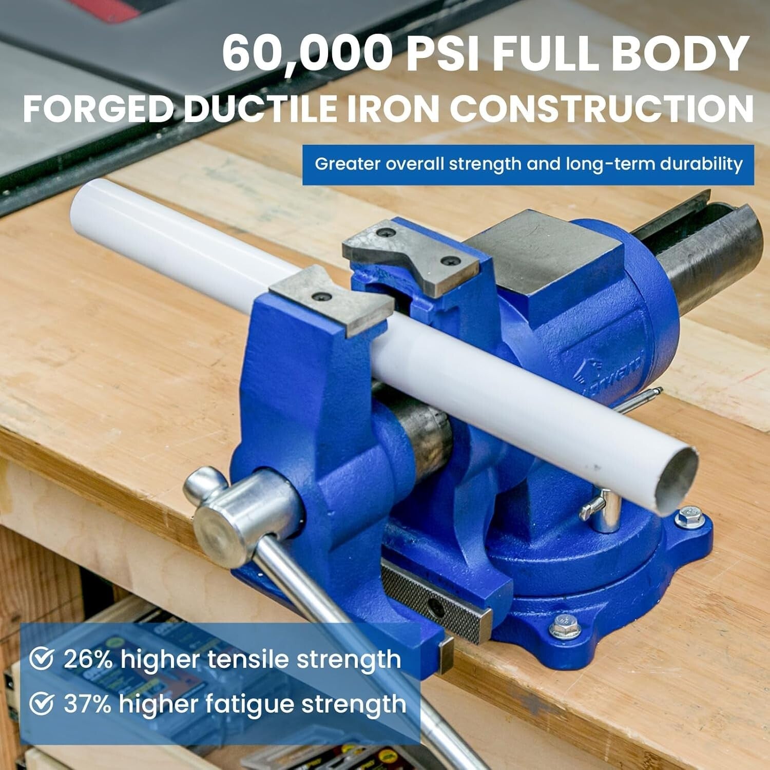 Versatile Heavy-Duty Bench Vise with Replaceable Jaws & Swivel Base - 360°