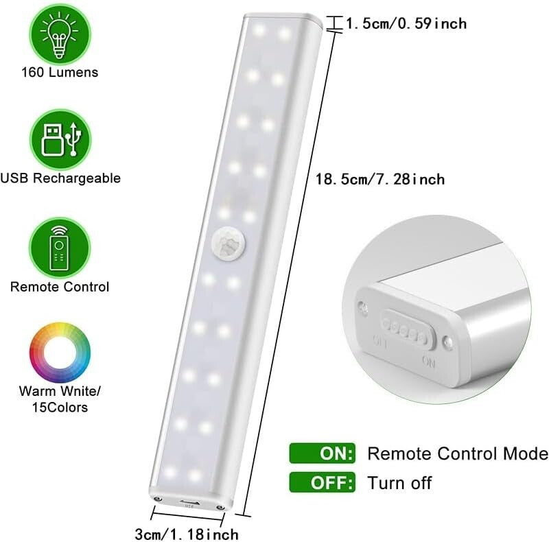 15 Color Changeable LED Under Cabinet Lighting - Magnetic & Dimmable, 4 Pack