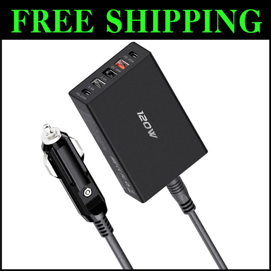 5-Ports USB C Car Charger - Safety Certified 120W Adapter for All Smart Devices