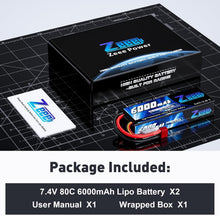 Load image into Gallery viewer, High Performance 2S Lipo Battery 6000mAh/80C for RC Helicopters and Boats