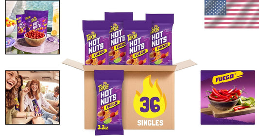 Fuego Hot Nuts 3 Ct - Extreme Spicy Double-Crunch Peanuts in Lime & Chili Flavor