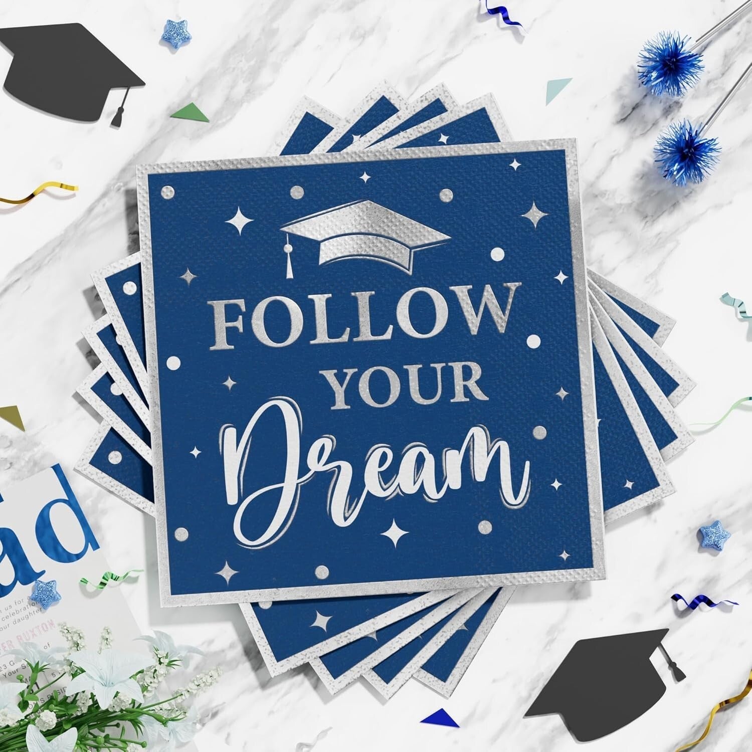 Blue & Silver Graduation Dinnerware Set - 350PCS for Class of 2025 Celebrations