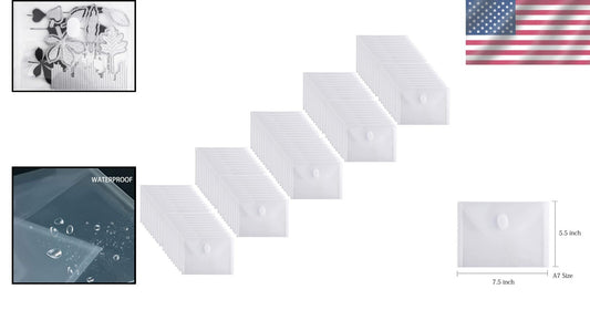 Waterproof 100-Pack A7 Organizer Envelopes with Hook and Loop for Secure Storage