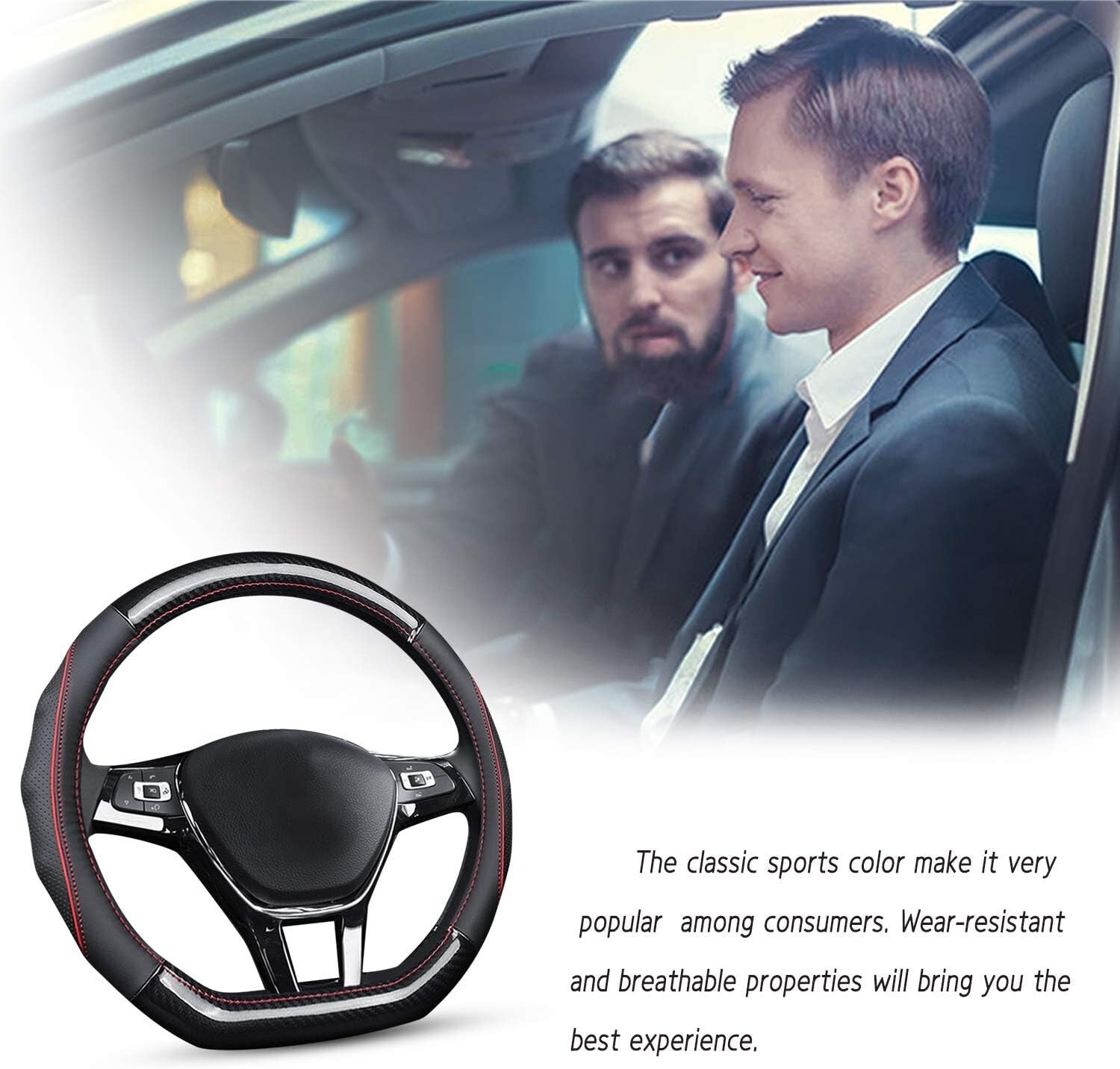 Elegant Black & Blue D-Shape Steering Wheel Cover - Premium Carbon Fiber Design