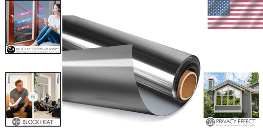 Black-Silver One Way Window Tint - UV Blocking & Easy Install, 35.4" x 16.4'