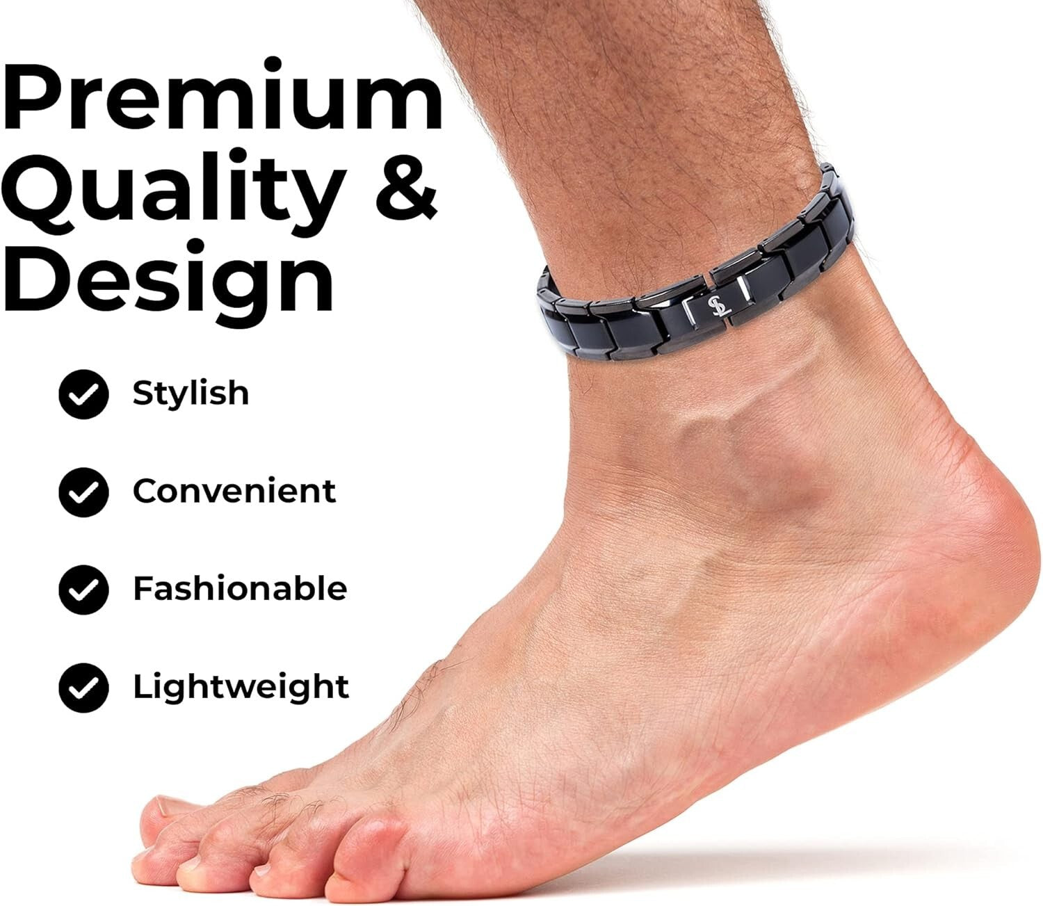 Handcrafted Elegant Black Titanium Magnetic Anklet for Men & Women - Gift Ready