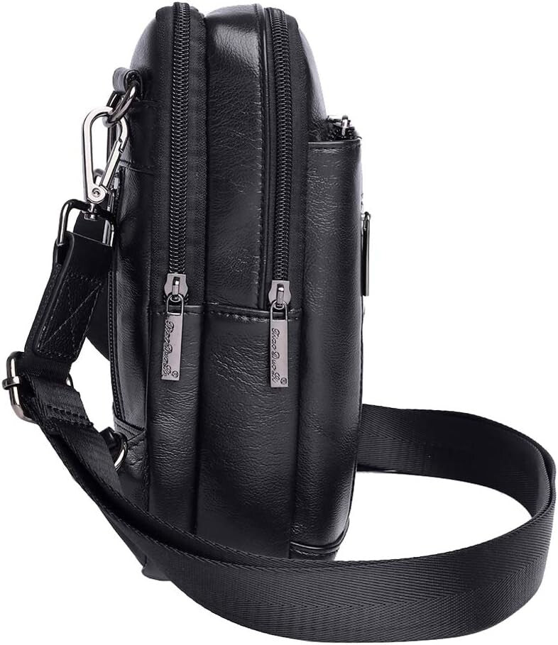 Compact Leather Messenger Bag with Multiple Pockets - Ideal for Travel & Work