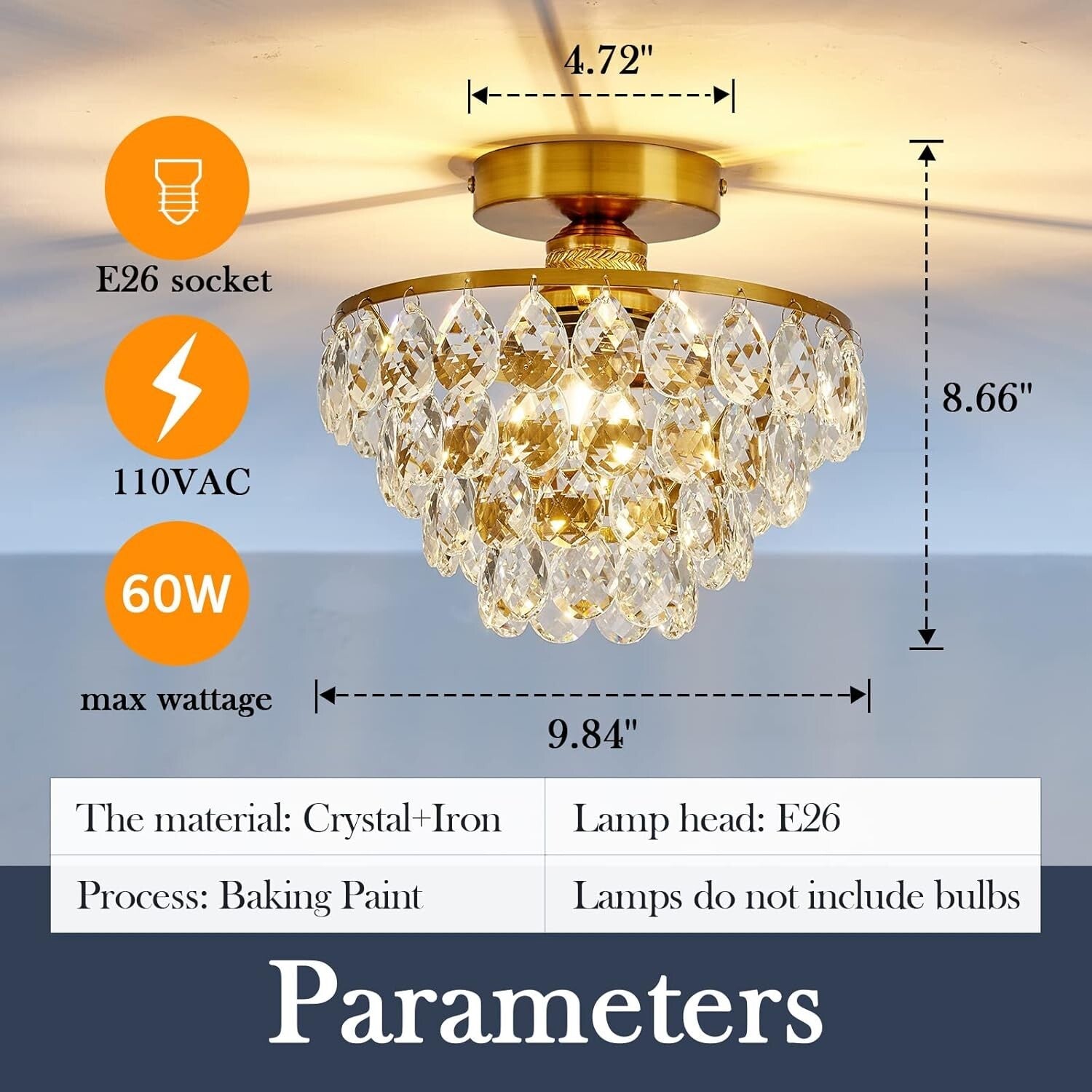 Elegant Gold Crystal Chandelier Semi-Flush Mount Light for Modern Interiors