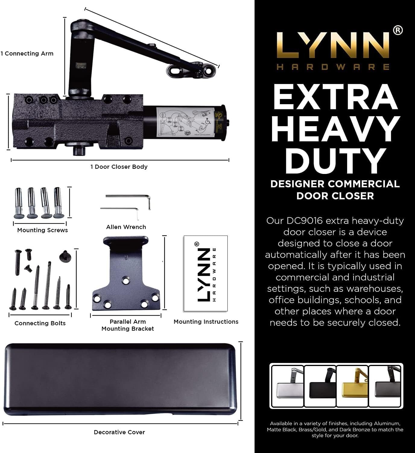 Surface-Mounted Heavy Duty Door Closer for Commercial Use - Easy Install, Bronze