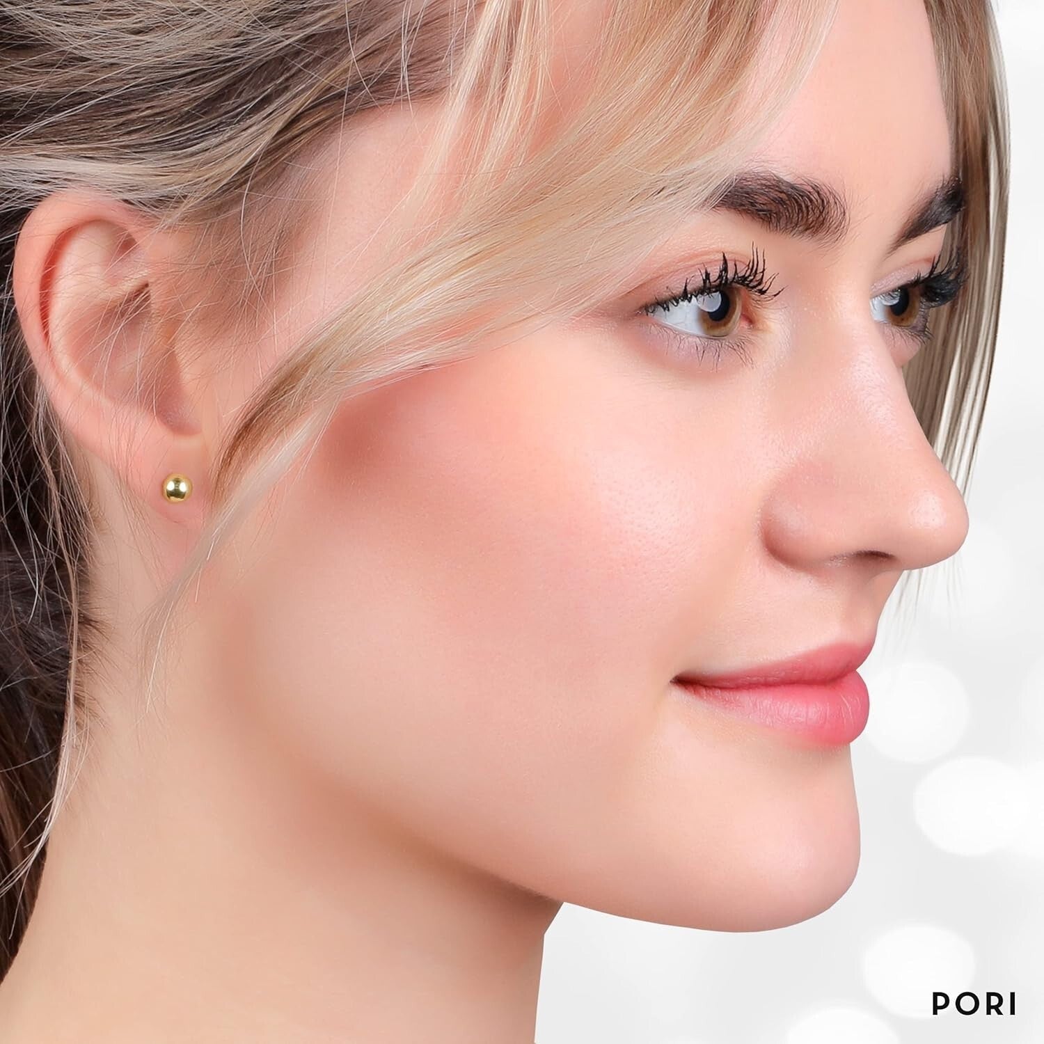 14K Solid Gold Triple-Pack Ball Stud Earrings - Comfortable for Sensitive Ears