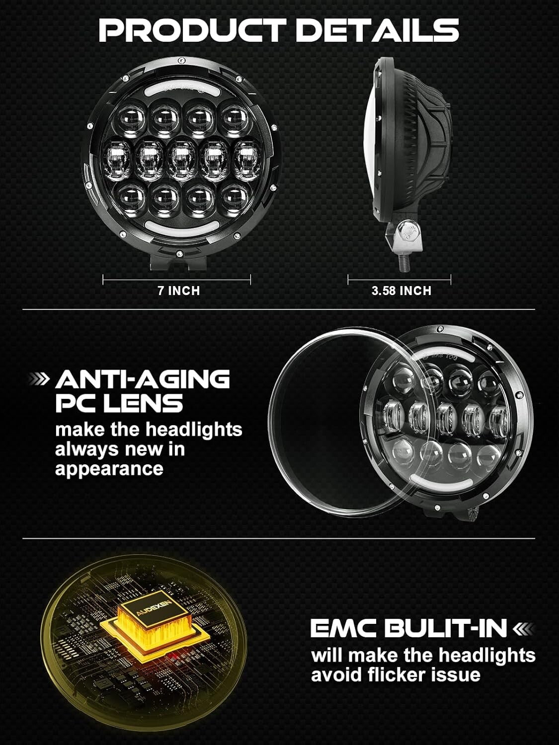 2 PCS 7-Inch Clear Lens LED Lights - Universal Compatibility for Trucks & ATVs