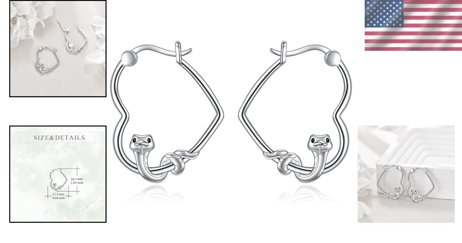 Charming Snake Dangle Earrings - Lightweight Sterling Silver Jewelry for Women