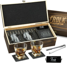Load image into Gallery viewer, Sophisticated Whiskey Experience Set - 10 Steel Stones &amp; Elegant Crystal Glasses