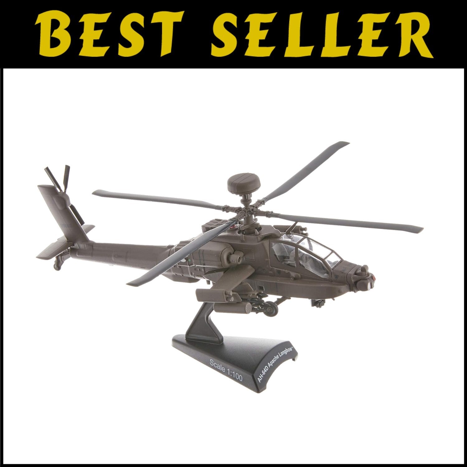 Medium 1/100 Scale Diecast Boeing AH-64D Apache Model - Details & Stand Included
