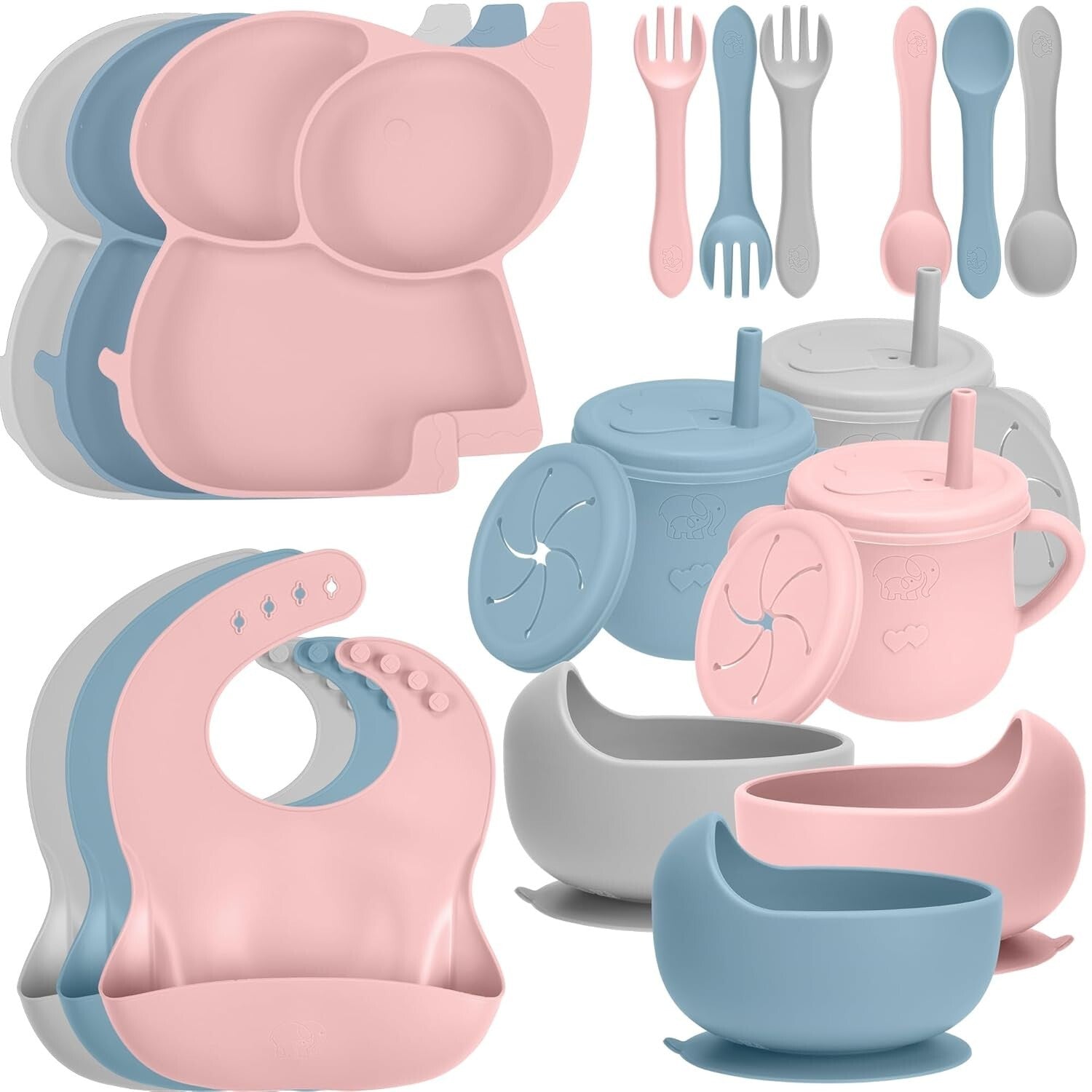 Durable Silicone Baby Feeding Set - Sippy Cups & Utensils for Independent Eaters