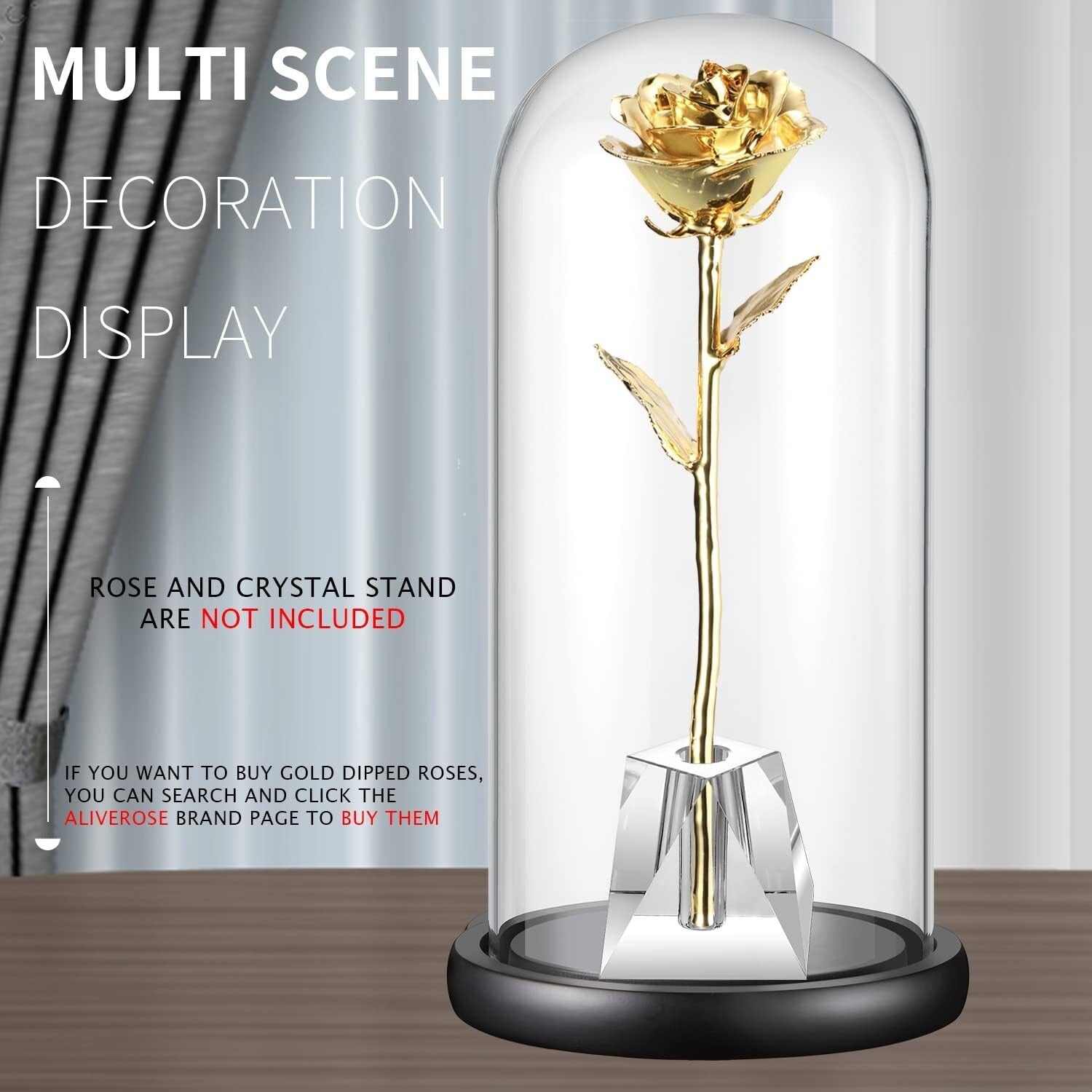 13" x 6" Hand-Blown Glass Cloche Dome for Showcasing Gold Roses & Collectibles