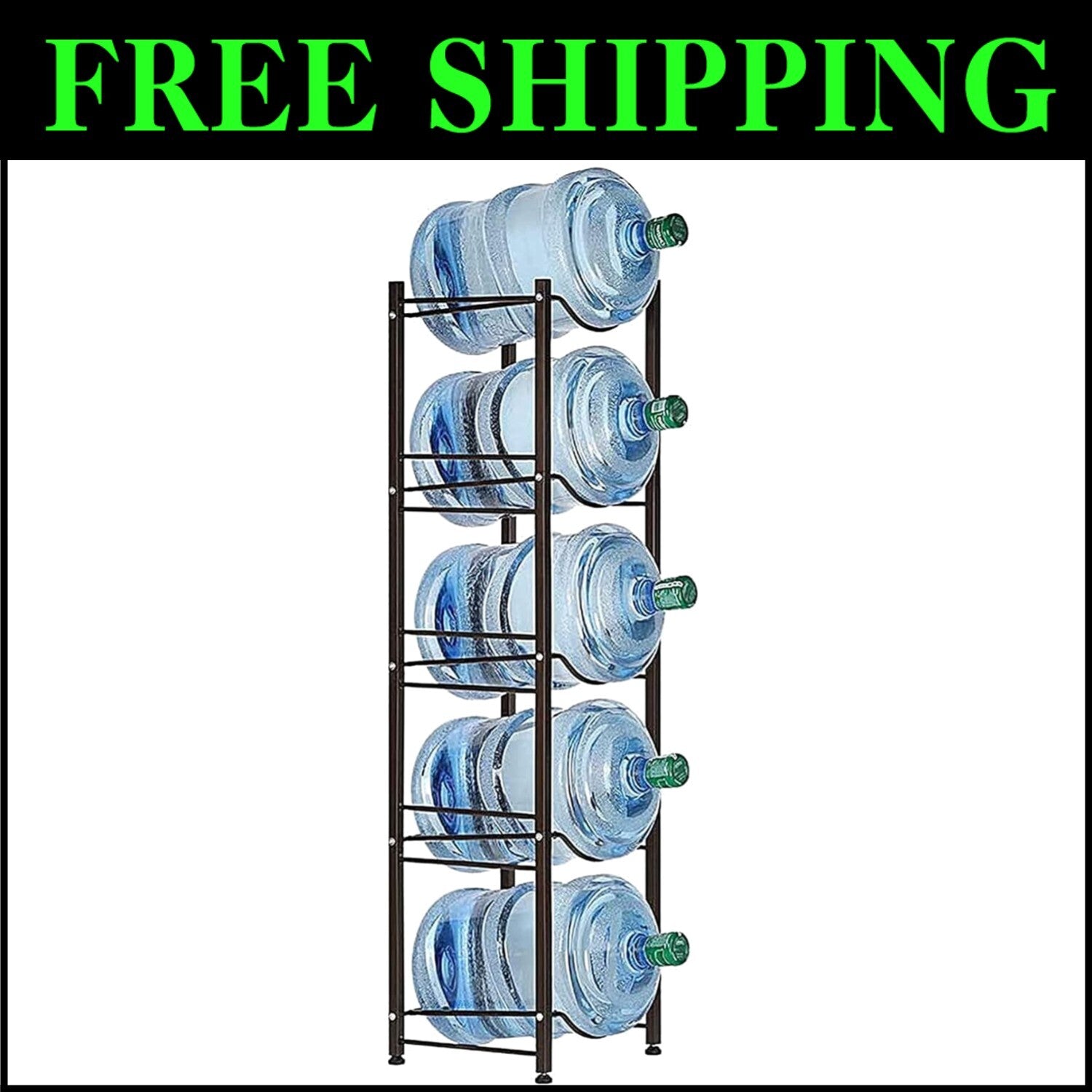 5-Tier Rugged Steel Water Jug Holder - Space-Saving Storage Rack in Dark Brown