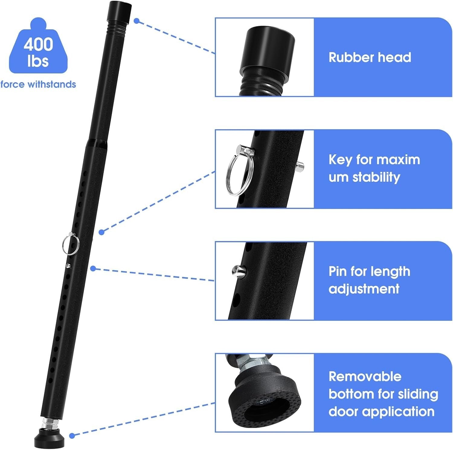 Adjustable Sliding Door Security Bar - 2-Pack Childproof Window Lock, 16-51 Inch