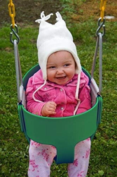 Durable Green Full Bucket Swing for Toddlers - Rust-Resistant, Fully Assembled