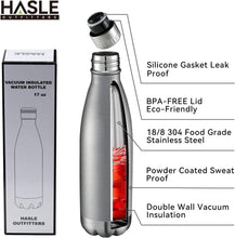 Load image into Gallery viewer, Reusable 17oz Vacuum Insulated Bottles - Gray Stainless Steel Sports Hydration