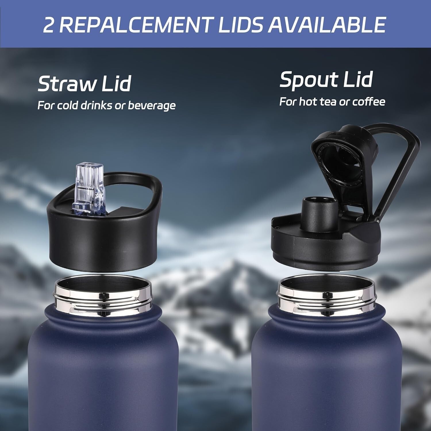 Portable 40oz Insulated Water Bottle with Straw & Spout Lids - Ideal for Sports