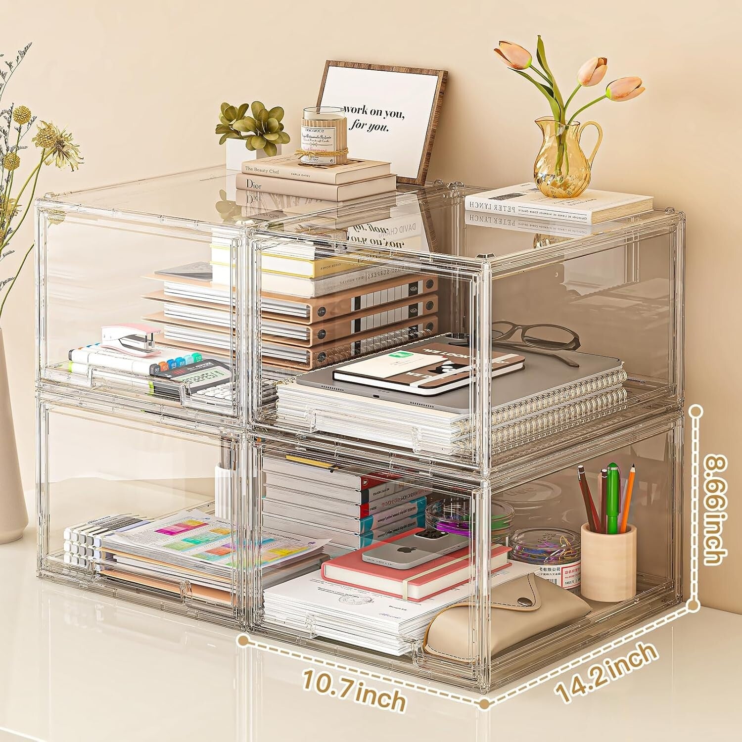 Acrylic Drawer Organizers - 2 Pack Stackable for Makeup & Office Supplies
