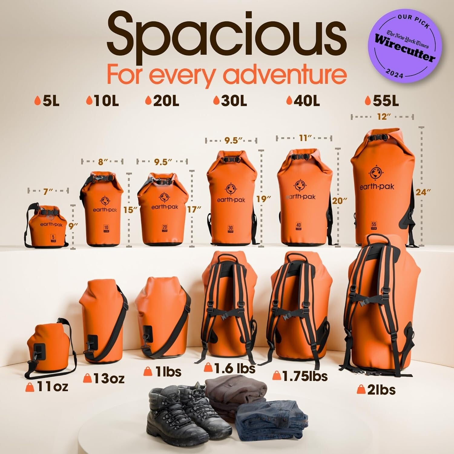 Lightweight Orange 55L Waterproof Backpack Sack with Phone Case for Kayaking