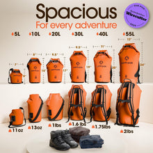 Load image into Gallery viewer, Lightweight Orange 55L Waterproof Backpack Sack with Phone Case for Kayaking