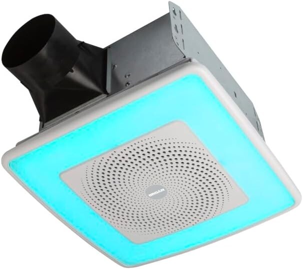 Ultra-Quiet Bathroom Exhaust Fan with Color LED Light & Bluetooth Speaker