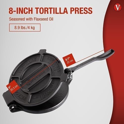 Durable 8-Inch Manual Tortilla Press: Artisan Crafted for Authentic Cooking