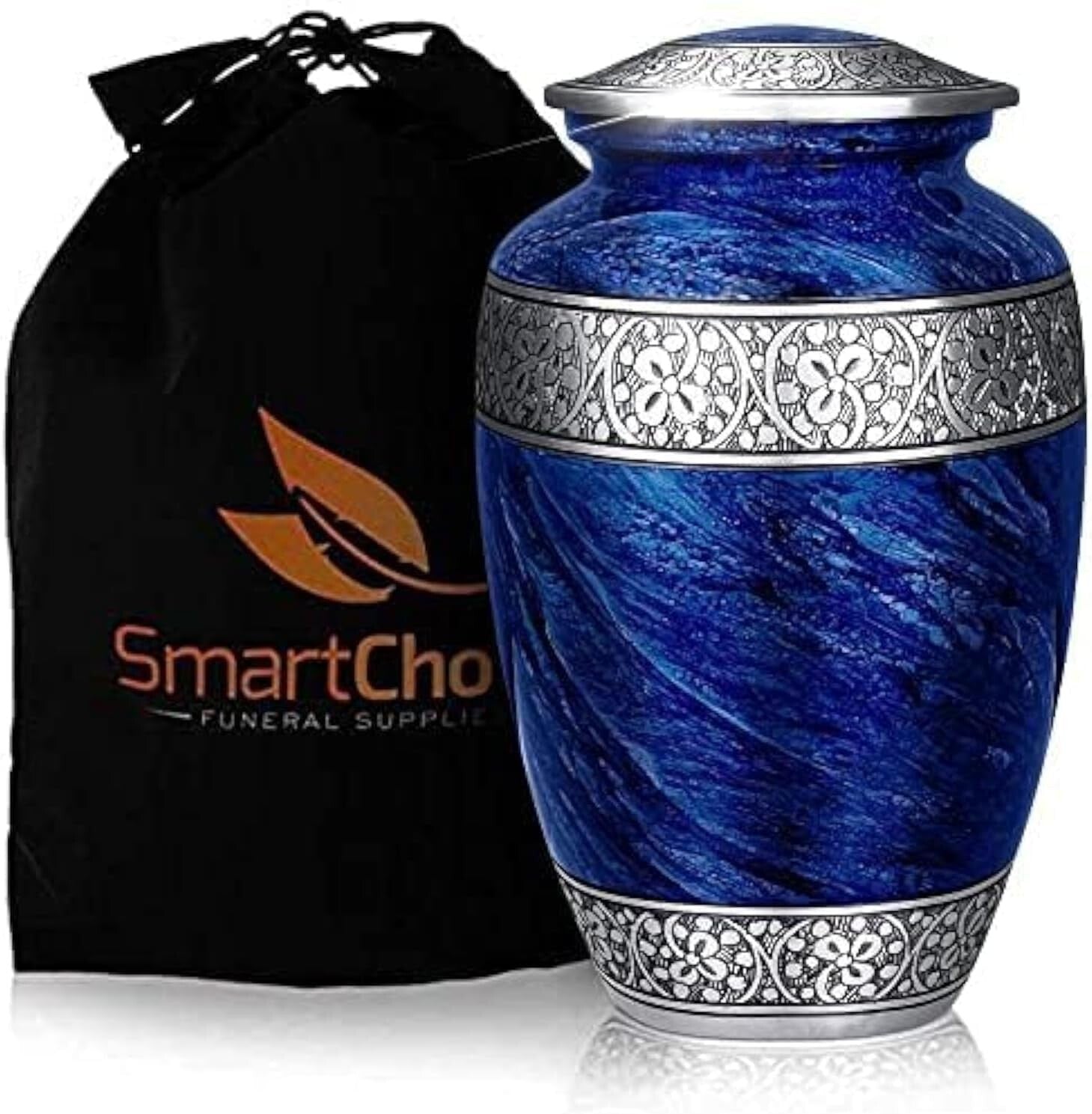 Large Blue Personalized Cremation Urn for Adult Ashes - Handcrafted Metal Design
