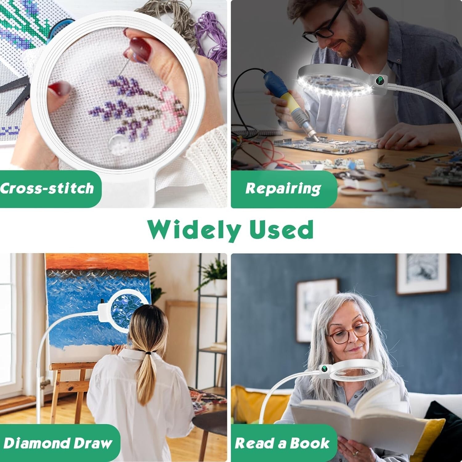 Adjustable 10X 30X LED Magnifying Glass with Stand - Perfect for Sewing & Crafts