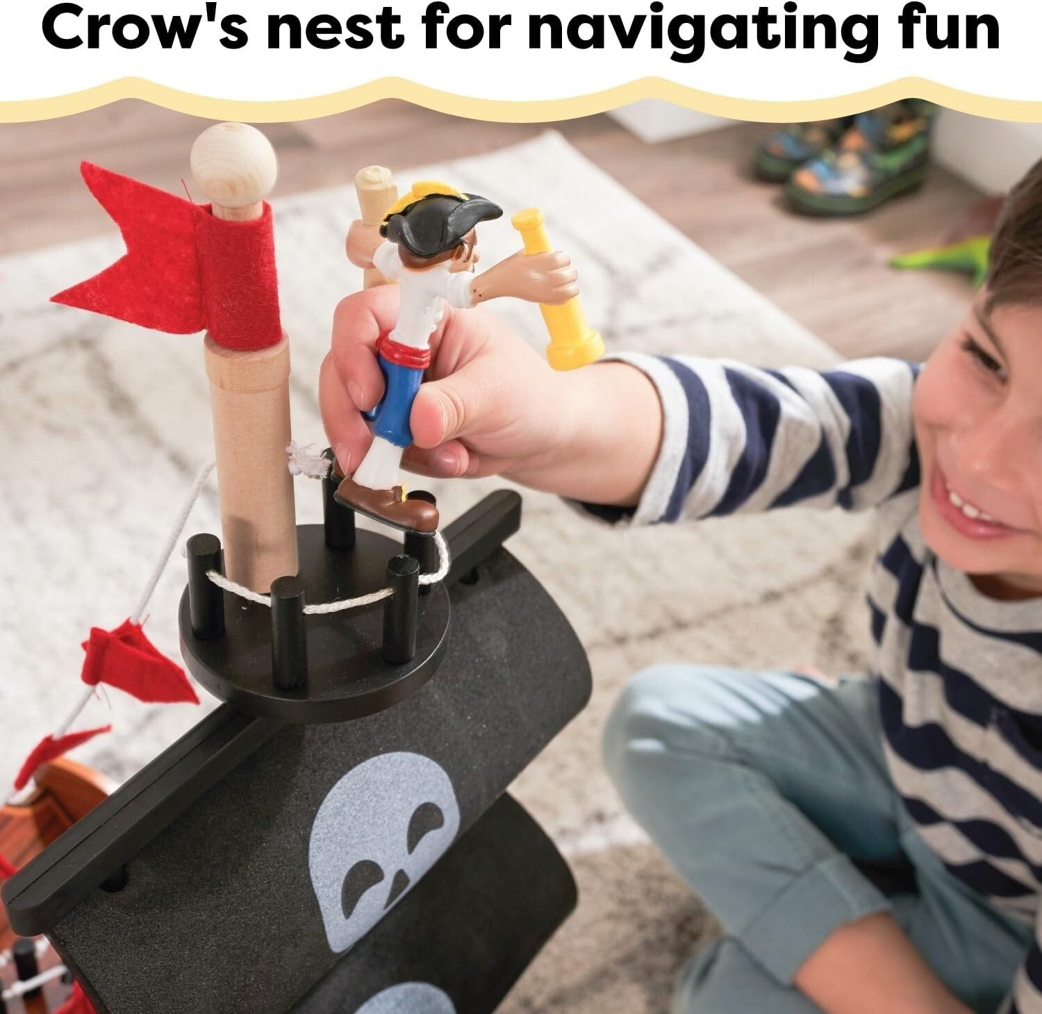 3-Level Wooden Pirate Ship Play Set with Realistic Lights & Sounds for Kids