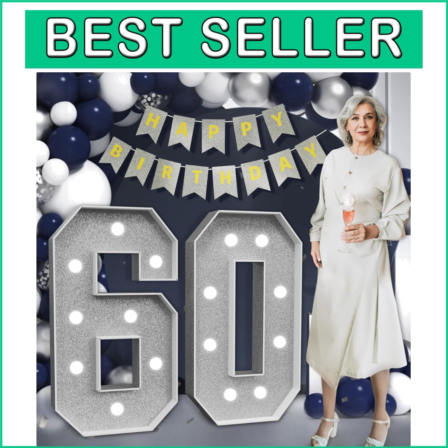 Elegant Large Silver Number 60 Decorations - Perfect for 60th Birthday Bash!