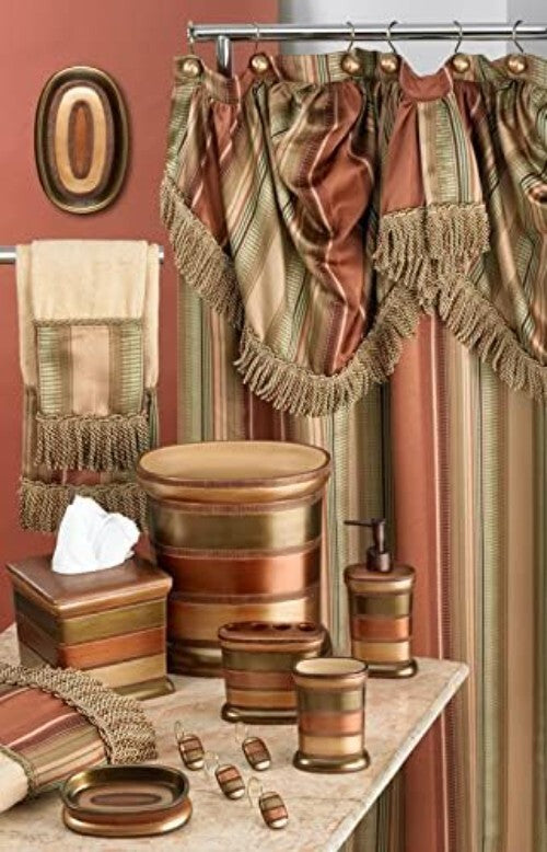 Durable 13-Piece Bathroom Shower Curtain Set with Elegant Striped Pattern