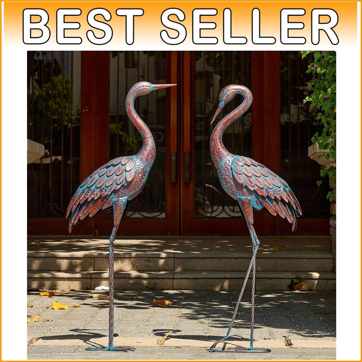 Exquisite Patina Metal Heron Statues for Elegant Outdoor Settings - 47-48 Inches