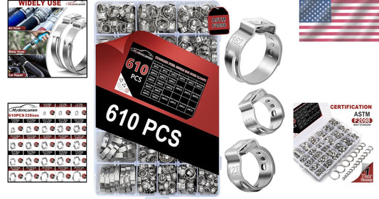 Durable 610 PCS Hose Clamp Assortment - Corrosion-Resistant for Home & Industry